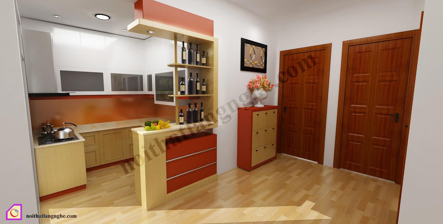 Tủ bếp gỗ Veneer dạng chữ U TBU_33
