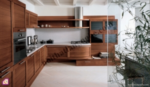 Nội thất phòng bếp:Tủ bếp gỗ Óc Chó dạng chữ L TBL_14