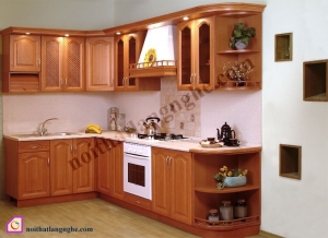 Tủ bếp dạng chữ L:Tủ bếp gỗ Xoan Đào dạng chữ L TBL_25